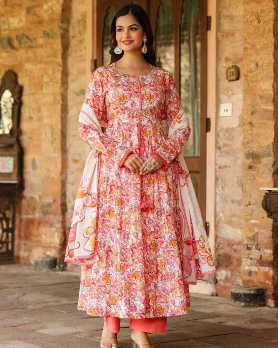 MT Designer Rayon Printed Anarkali Kurti With Bottom Dupatta Wholesale Price In Surat
